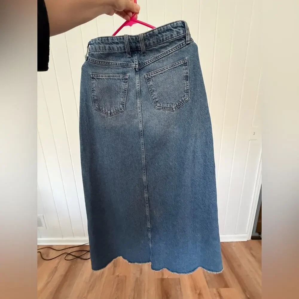 We The Free Come As You Are Denim Maxi Skirt Dark Indigo Wash